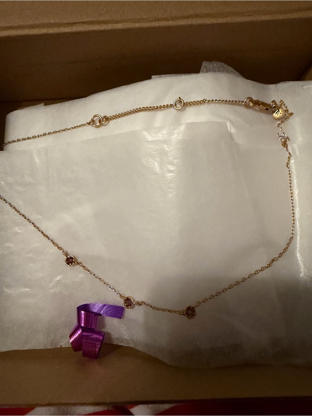 Madewell Gold-Tone Women’s Chain Necklace with Purple Gem Accents NEW NWT
